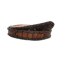 Double J Saddlery Men's Belts - 1 1/2" Distressed Foe Ostrich Overlay W/ Cutout Cigar Caiman Inlay Double J Saddlery Men's Belts - 1 1/2" Distressed Foe Ostrich Overlay W/ Cutout Cigar Caiman Inlay