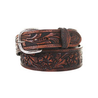Double J Saddlery Men's Belts - 1 7/8 Tapered to 1 1/2 Tooled Brown Vintage / Black Floral Double J Saddlery Men's Belts - 1 7/8 Tapered to 1 1/2 Tooled Brown Vintage / Black Floral