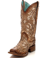 Corral Women's Boots - Orix Glitter & Inlay Studs - Distressed Brown