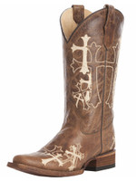 Circle G By Corral Women's Boots - Brown / Beige Side Cross Embroidery - Square Toe Circle G By Corral Women's Boots - Brown / Beige Side Cross Embroidery - Square Toe