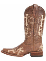 Circle G By Corral Women's Boots - Brown / Beige Side Cross Embroidery - Square Toe Circle G By Corral Women's Boots - Brown / Beige Side Cross Embroidery - Square Toe