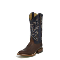 Justin Men's Boots - Hillel Smooth Quill Ostrich - Antique Saddle / Navy