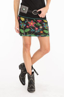 Double D Ranchwear Women’s - Oji Flower Short Skirt - Black / Multi-Color