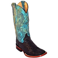 Ferrini Women's Boots - Print Caiman Tail - Black / Turquiose