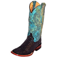 Ferrini Women's Boots - Print Caiman Tail - Black / Turquiose
