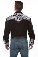 Scully Men's Shirt - Floral Tooled Embroidery - Black / White Scully Men's Shirt - Floral Tooled Embroidery - Black / White