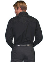 Scully Men's Shirt - Floral Tooled Embroidery - Jet Black Scully Men's Shirt - Floral Tooled Embroidery - Jet Black