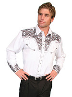 Scully Men's Shirt - Floral Tooled Embroidery - White / Pewter Scully Men's Shirt - Floral Tooled Embroidery - White / Pewter