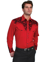 Scully Men's Shirt - Floral Tooled Embroidery - Red / Black Scully Men's Shirt - Floral Tooled Embroidery - Red / Black