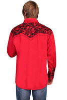 Scully Men's Shirt - Floral Tooled Embroidery - Red / Black Scully Men's Shirt - Floral Tooled Embroidery - Red / Black