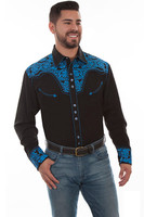 Scully Men's Shirt - Floral Tooled Embroidery - Black / Royal Scully Men's Shirt - Floral Tooled Embroidery - Black / Royal
