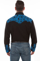 Scully Men's Shirt - Floral Tooled Embroidery - Black / Royal Scully Men's Shirt - Floral Tooled Embroidery - Black / Royal