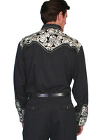 Scully Men's Shirt - Floral Tooled Embroidery - Black / Silver Scully Men's Shirt - Floral Tooled Embroidery - Black / Silver
