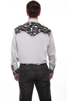 Scully Men's Shirt - Floral Tooled Embroidery - Steel Scully Men's Shirt - Floral Tooled Embroidery - Steel