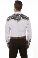 Scully Men's Shirt - Floral Tooled Embroidery - White / Black Scully Men's Shirt - Floral Tooled Embroidery - White / Black
