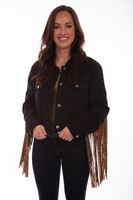 Scully Women's Jacket - Honey Creek Collection - Black Denim / Leopard Fringe Scully Women's Jacket - Honey Creek Collection - Black Denim / Leopard Fringe