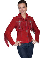Scully Women's Jacket - Beaded Fringe / Boar Suede - Red # 27
