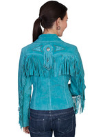 Scully Women's Jacket - Beaded Fringe / Boar Suede - Turquoise # 123