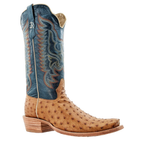 R Watson Men's Boots - RW4513 - Antique Saddle Full Quill Ostrich / Royal Blue Goat 