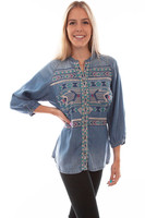 Scully Women's Shirt - Honey Creek Collection - Embroidered Tencel / Aztec Scully Women's Shirt - Honey Creek Collection - Embroidered Tencel / Aztec