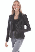 Scully Women's Jacket - Fringe & Studded Leather - Black