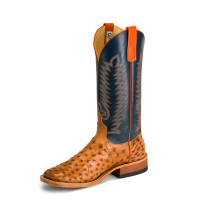 Anderson Bean Men's Boots - Brandy Bruciato Full Quill Ostrich  / Burnished Navy Calf 