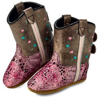 Jama Old West Infant Boots - Pink / Brown Hearts 