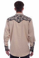 Scully Men's Shirt - Floral Tooled Embroidery - Tan Scully Men's Shirt - Floral Tooled Embroidery - Tan