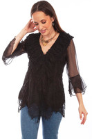 Scully Women's Shirt - Honey Creek Collection - Lace / Ruffle V-Neck - Black Scully Women's Shirt - Honey Creek Collection - Lace / Ruffle V-Neck - Black