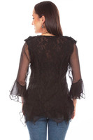 Scully Women's Shirt - Honey Creek Collection - Lace / Ruffle V-Neck - Black Scully Women's Shirt - Honey Creek Collection - Lace / Ruffle V-Neck - Black