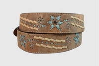 Gem Dandy Accessories - Cowgirls Rock Belt - Distressed Genuine Leather Belt/ Leather Laced Designs - Tan Gem Dandy Accessories - Cowgirls Rock Belt - Distressed Genuine Leather Belt/ Leather Laced Designs - Tan