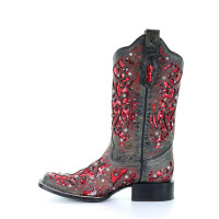 Corral Women's Boots - Red Inlay Glitter Crystal - Black 