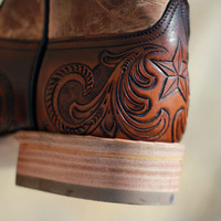 Black Jack Boots - Hand Tooled #184 - New Star Inlay - Dark Brown