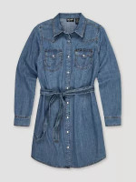 Wrangler Women's Dress - Long Sleeve Western Snap - Mid Denim
