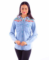 Scully Women's Shirt - Honey Creek Collection - Cactus Print / Denim