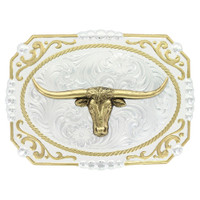 Montana Silversmith Accessories - Two-tone Cowboy Cameo Buckle with Longhorn Montana Silversmith Accessories - Two-tone Cowboy Cameo Buckle with Longhorn