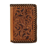 Justin by Trenditions Men's Accessories - Trifold Wallet - Ostrich w/ Tooled Yoke