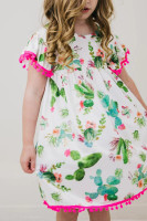 Mila & Rose Kids Apparel - Cute Cactus Pom Pom Dress
