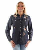 Scully Women's Shirt - Floral Embroidered - Blue Scully Women's Shirt - Floral Embroidered - Blue
