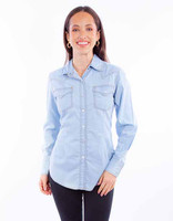 Scully Women's Shirt - Western / Flap Pockets - Light Blue