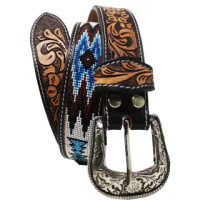 Challenger Accessories - Heavy Duty Tooled & Beaded Leather Belt Challenger Accessories - Heavy Duty Tooled & Beaded Leather Belt