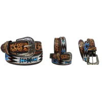 Challenger Accessories - Heavy Duty Tooled & Beaded Leather Belt Challenger Accessories - Heavy Duty Tooled & Beaded Leather Belt