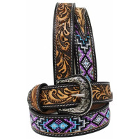 Challenger Accessories - Floral Tooled & Beaded Kids Belt Challenger Accessories - Floral Tooled & Beaded Kids Belt