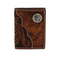 3D by M & F Accessories - Trifold Wallet - Floral Tooled / Cross Concho