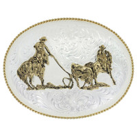 Montana Silversmith Accessories - Large Silver w/ Gold Team Ropers Buckle Montana Silversmith Accessories - Large Silver w/ Gold Team Ropers Buckle