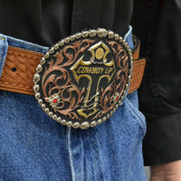 Montana Silversmith Accessories - Tri Color Cowboy Up Attitude Buckle Montana Silversmith Accessories - Tri Color Cowboy Up Attitude Buckle