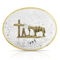 Montana Silversmith Accessories - Two Tone Small Oval / Christian Cowboy Buckle Montana Silversmith Accessories - Two Tone Small Oval / Christian Cowboy Buckle