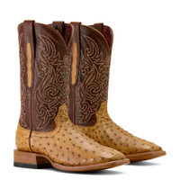 Ariat Men's Boots - Classic Cash - Full Quill Ostrich - Tan / Hickory Smoke