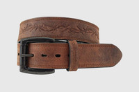Gem Dandy Men's Accessories - Genuine leather with embossed barbwire design, roller bar buckle in black matte finish