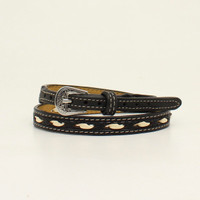 M & F Western Products - 1/2" Tapered / Ivory Lacing Black Hatband W/ Silver Buckle
